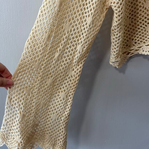 Cider Tie-Front Cream Crochet Crop Cardigan Size XL NWT - Picture 3 of 6